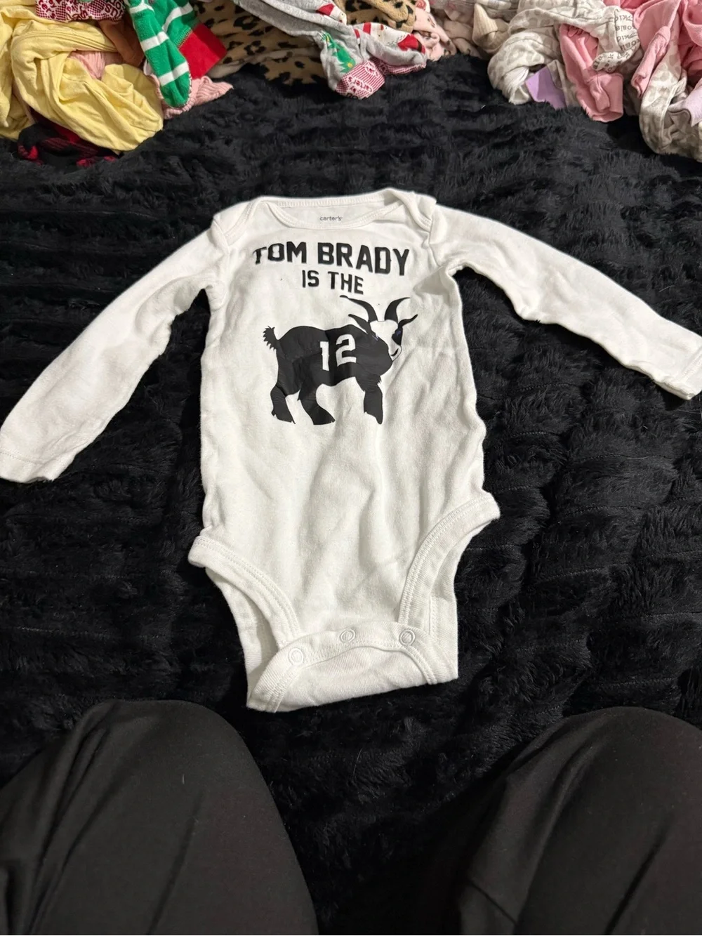 Carter's White Long-Sleeve 'Tom Brady Is The G.O.A.T.' Baby One-Piece